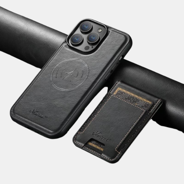 Coque iPhone en Cuir avec Porte-Carte – Compatible MagSafe et Charge Sans Fil Telephone Cover Electro Paris Noir iPhone 16 Plus