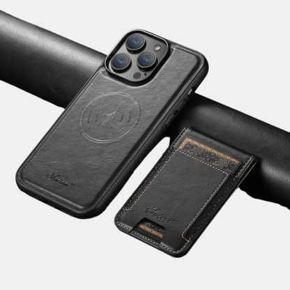 Coque iPhone en Cuir avec Porte-Carte – Compatible MagSafe et Charge Sans Fil Telephone Cover Electro Paris Noir iPhone 16 Plus