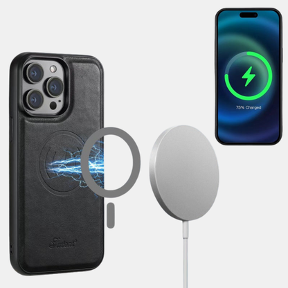 Coque iPhone en Cuir avec Porte-Carte – Compatible MagSafe et Charge Sans Fil Telephone Cover Electro Paris