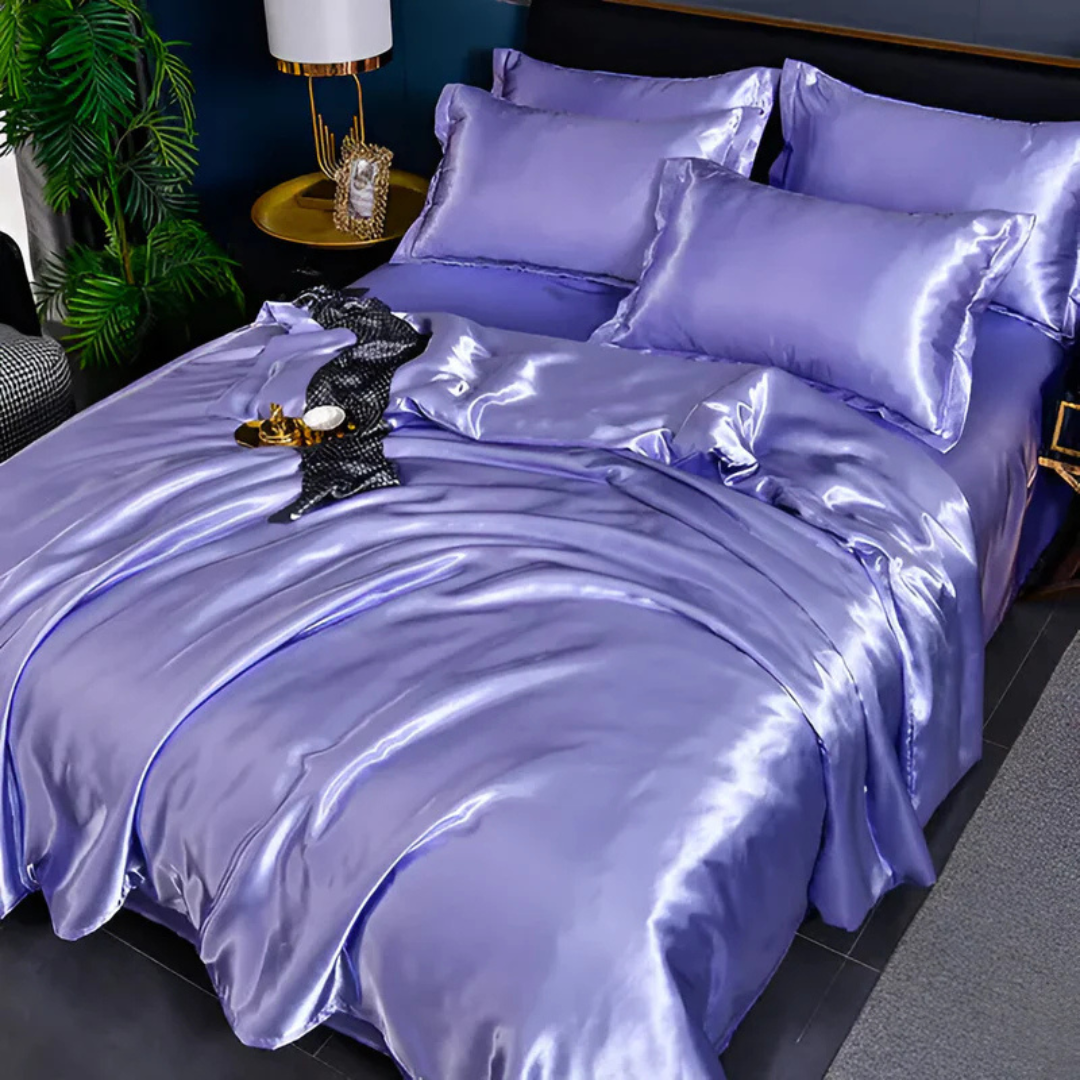 Housse de Couette en Satin de Luxe – Parure de Lit Soyeuse et Respirante Literie Electro Paris Violet 150 x 200 cm