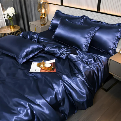 Housse de Couette en Satin de Luxe – Parure de Lit Soyeuse et Respirante Literie Electro Paris Bleu marine 150 x 200 cm