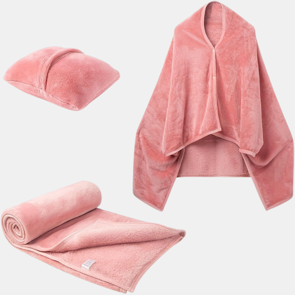 Couverture Nomade Chauffante – Confort Portable avec Housse-Coussin Intégrée Wearable Flannel Shawl Blanket Pillow Electro Paris Rose