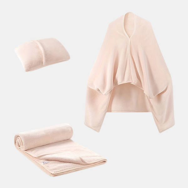 Couverture Nomade Chauffante – Confort Portable avec Housse-Coussin Intégrée Wearable Flannel Shawl Blanket Pillow Electro Paris Ivoire