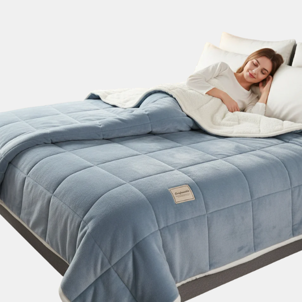 Couverture Sherpa en Fleece – Douce, Confortable et Polyvalente Koce Electro Paris Bleu clair/gris 120x200cm