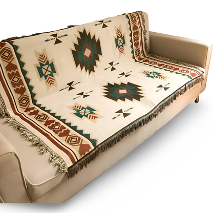 Plaid Tissé Bohème à Pompons – Jeté Géométrique Ethnique pour Canapé et Lit Literie Electro Paris 90x150cm