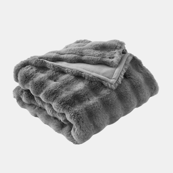Couverture Polaire Double Face en Fausse Fourrure de Lapin pour un Confort Luxueux Literie Electro Paris Gris Foncé 120x200 cm