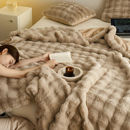 Couverture Polaire Double Face en Fausse Fourrure de Lapin pour un Confort Luxueux Literie Electro Paris