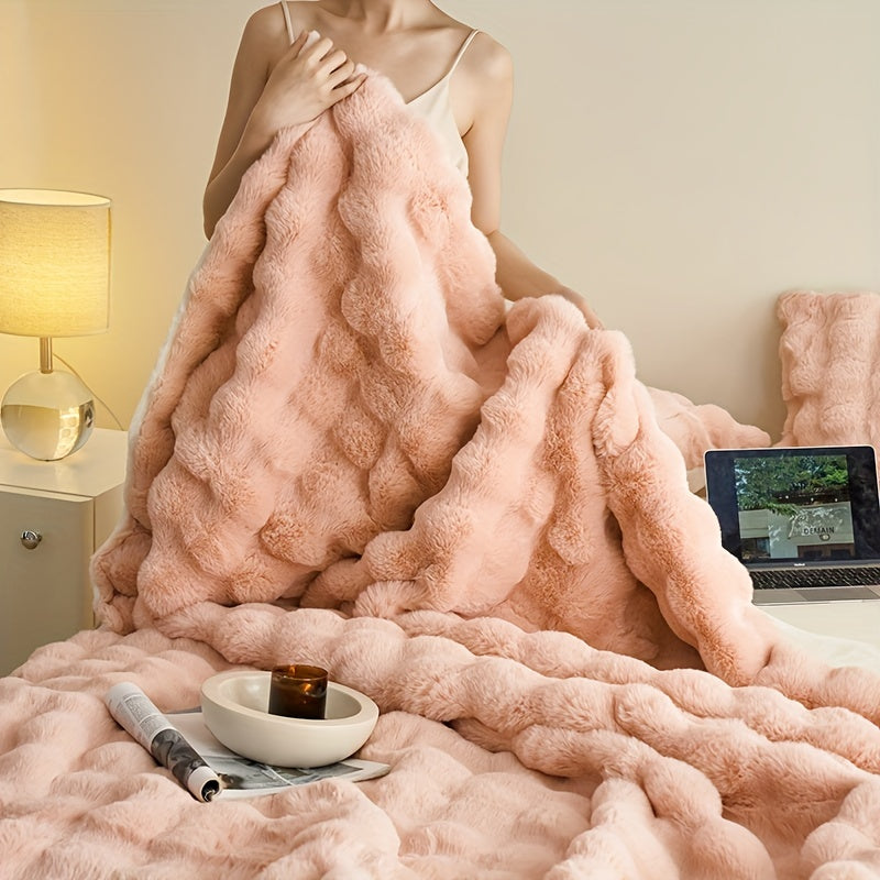 Couverture Polaire Double Face en Fausse Fourrure de Lapin pour un Confort Luxueux Literie Electro Paris