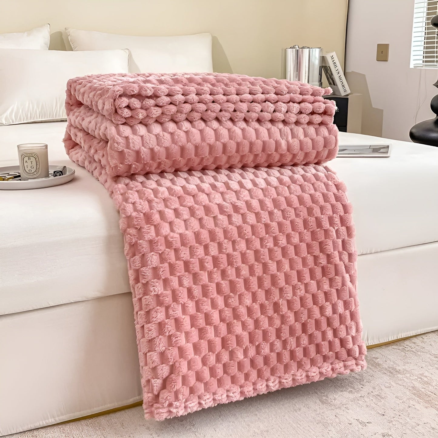 Plaid Réversible Moelleux – Couverture Ultra-Douce en Polaire Sherpa pour Canapé et Lit Linge de lit Electro Paris Rose 70x100 cm (27x39 pouces)