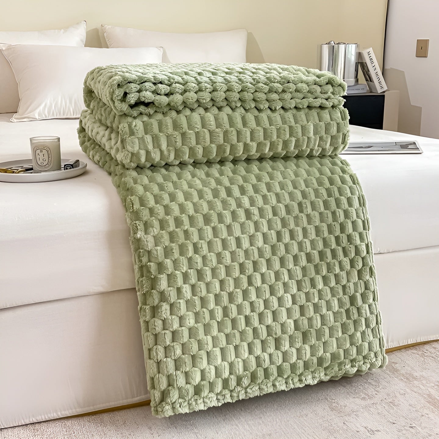 Plaid Réversible Moelleux – Couverture Ultra-Douce en Polaire Sherpa pour Canapé et Lit Linge de lit Electro Paris La couleur verte 70x100 cm (27x39 pouces)