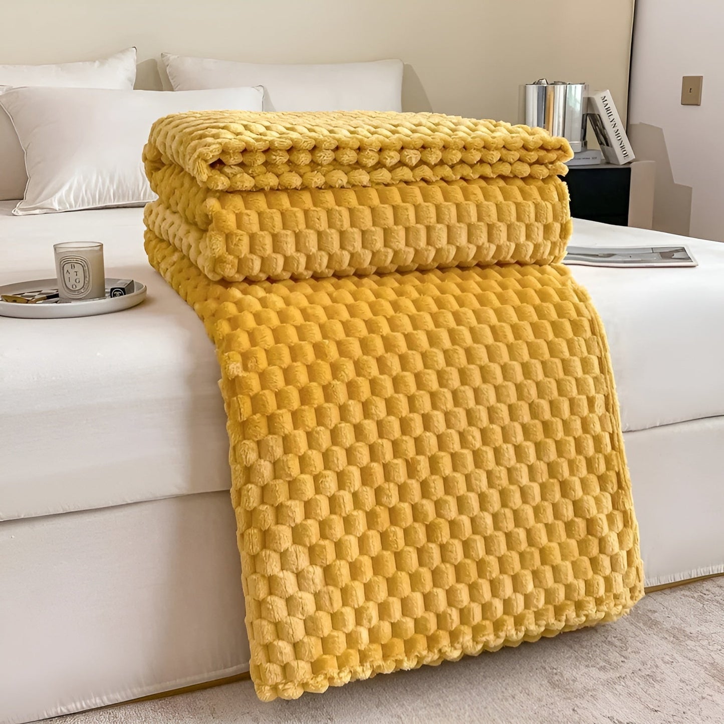 Plaid Réversible Moelleux – Couverture Ultra-Douce en Polaire Sherpa pour Canapé et Lit Linge de lit Electro Paris Jaune 70x100 cm (27x39 pouces)