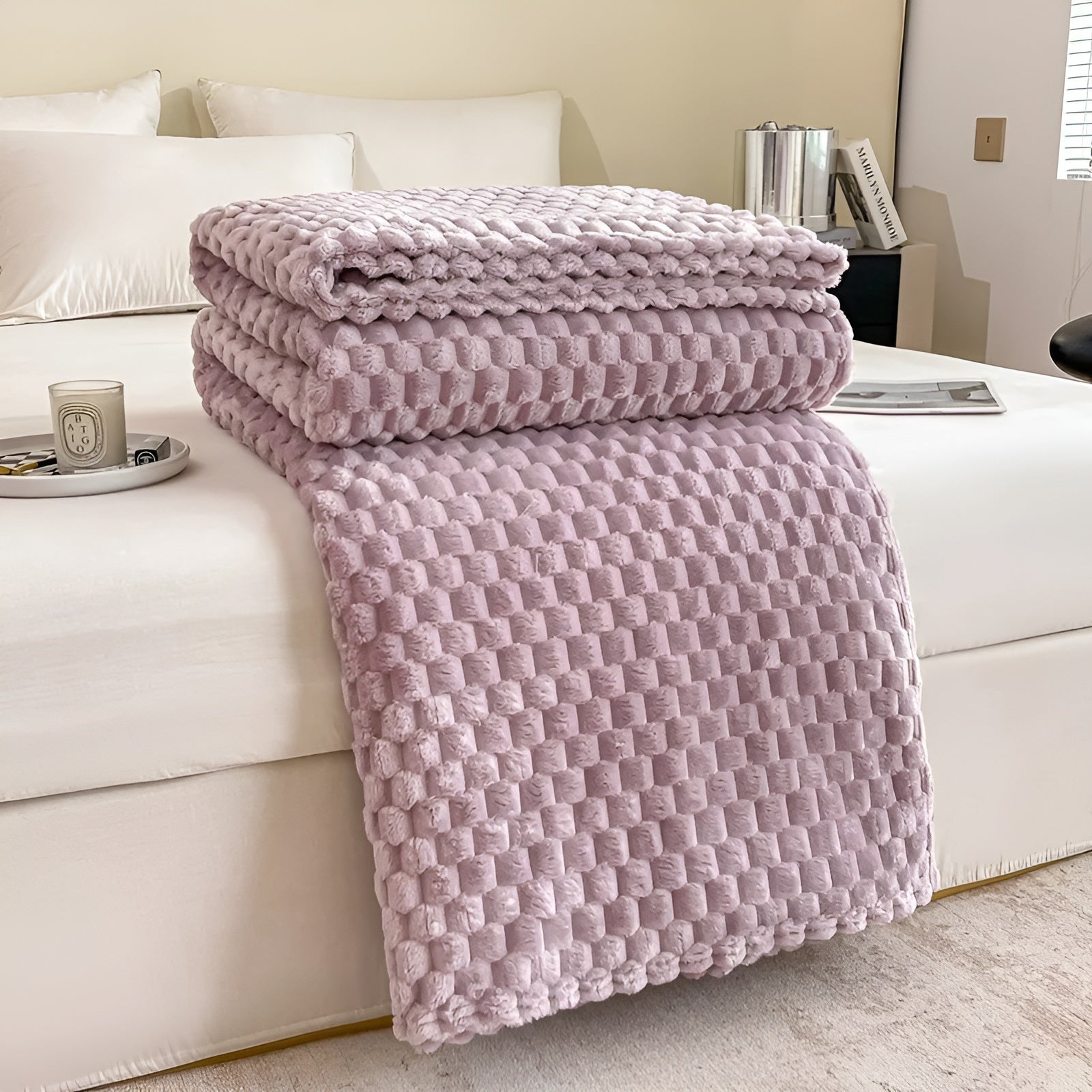 Plaid Réversible Moelleux – Couverture Ultra-Douce en Polaire Sherpa pour Canapé et Lit Linge de lit Electro Paris Violet 70x100 cm (27x39 pouces)