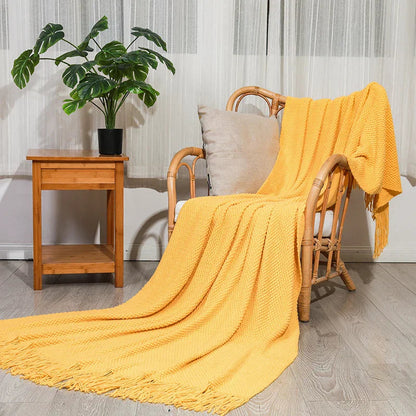 Couverture de Luxe en Peluche pour Lit – Plaid Décoratif Texturé pour Canapé Literie Electro Paris Jaune 130cm x 180cm
