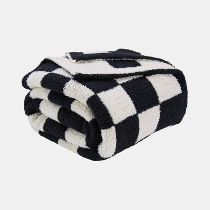 Couverture Tissée à Damier pour Canapé – Plaid à Pompons pour Lit et Sofa Literie Electro Paris Bleu 100x150cm