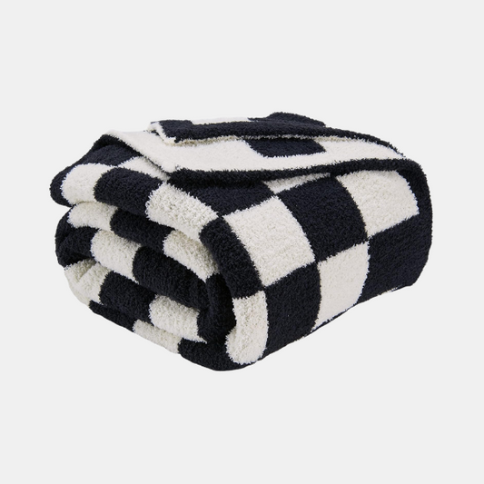 Couverture Tissée à Damier pour Canapé – Plaid à Pompons pour Lit et Sofa Literie Electro Paris Bleu 100x150cm