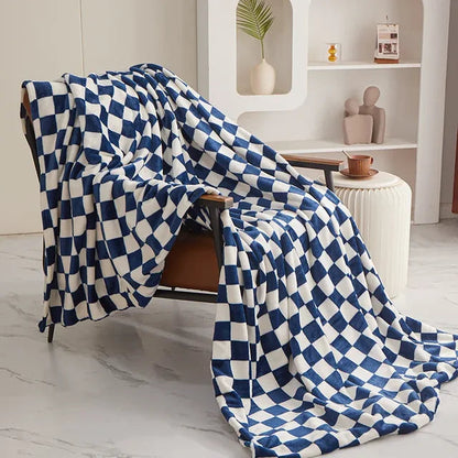 Couverture Tissée à Damier pour Canapé – Plaid à Pompons pour Lit et Sofa Literie Electro Paris Bleu 120x200cm