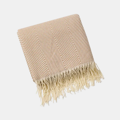 Plaid à Rayures Nordiques avec Pompons – Couverture Décorative Tissée pour Canapé Couvertures et plaids Electro Paris Kaki 127x172cm