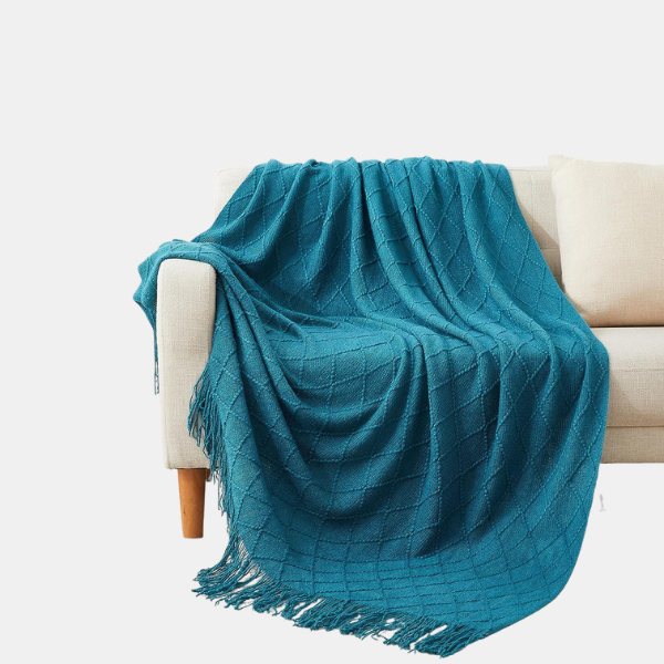 Couverture de Luxe en Peluche pour Lit – Plaid Décoratif Texturé pour Canapé Literie Electro Paris Bleu 130cm x 180cm