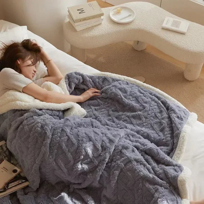 Couverture Épaisse en Laine d'Agneau pour l'Hiver – Plaid Polaire Double Face pour Lit Literie Electro Paris Bleu 70x100cm