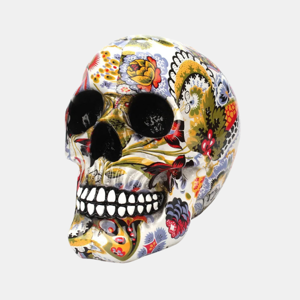 Crâne Décoratif Peint à la Main – Tête de Squelette en Résine pour Décor d'Halloween et d'Intérieur Figurines et Statues Electro Paris