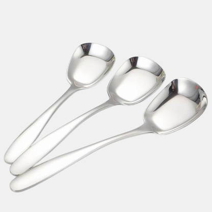 Cuillères de Cuisine 3-en-1 – Acier Inoxydable, Fond Plat et Stable Ladles Electro Paris Argent