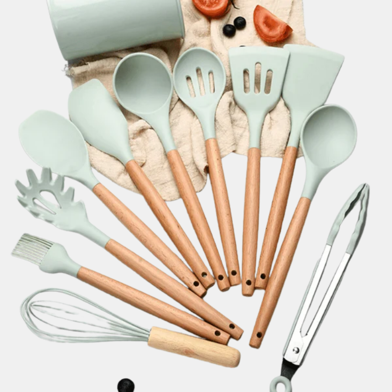 Ustensiles de Cuisine en Silicone Sans BPA – Praticité et Élégance pour Votre Cuisine Ustensiles de cuisine Electro Paris Ensemble de 11 Pièces Menthe