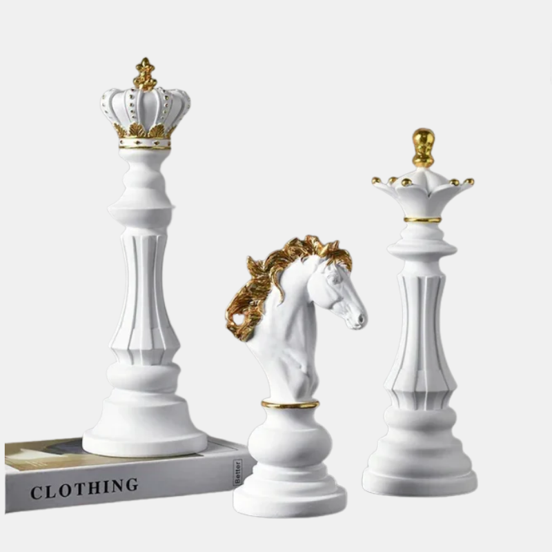 Décoration – Pièces d'Échecs Décoratives en Polyrésine Noir et Or Élégantes Figurines décoratives Electro Paris Blanc