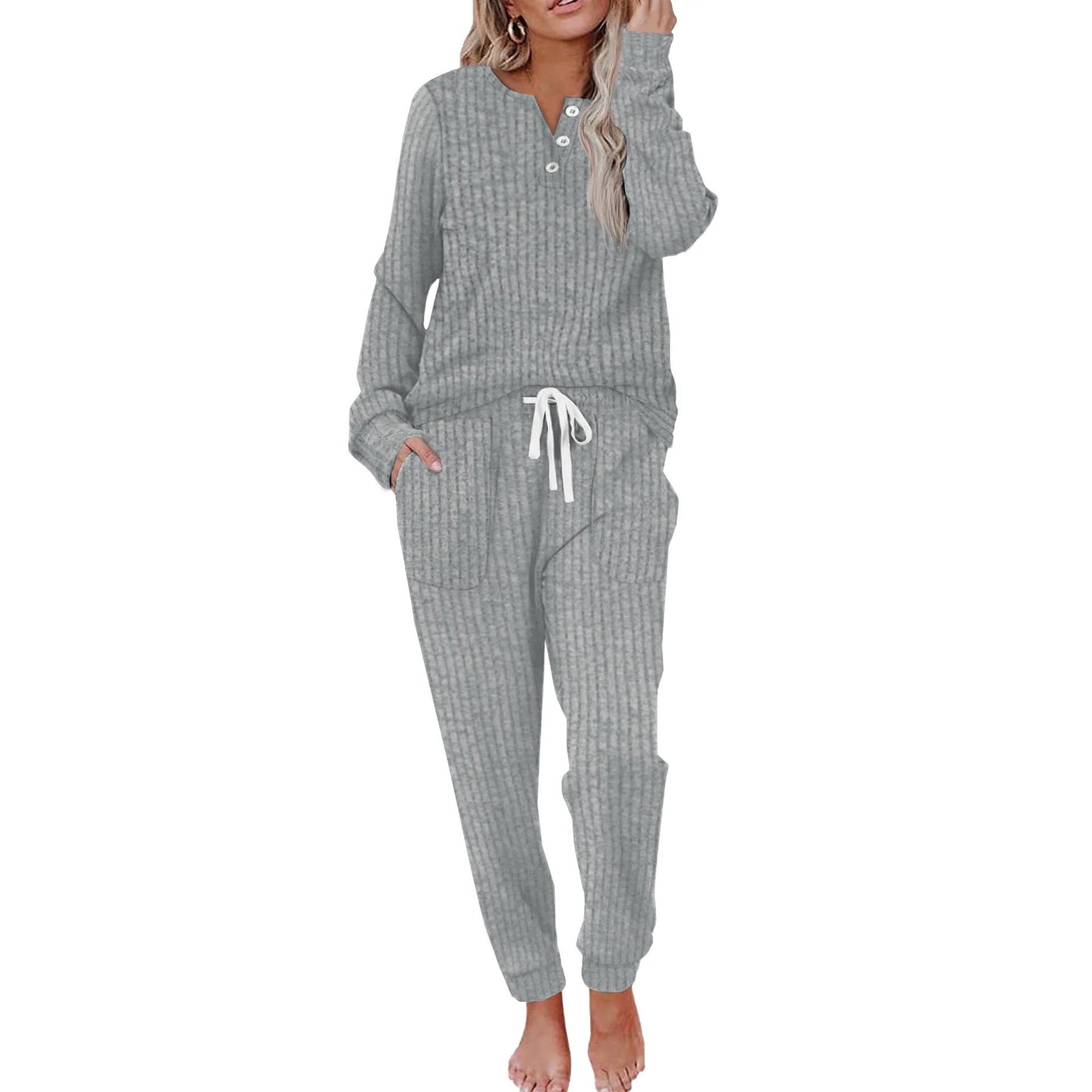 Ensemble De Vêtements D’Intérieur Pour Femme Avec Fermeture À Boutons Loungewear Set Electro Paris Gris S