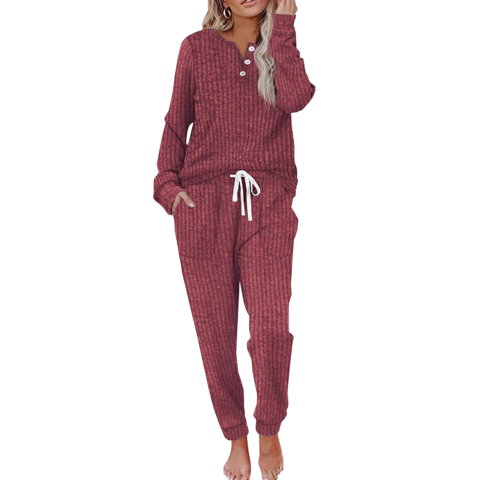 Ensemble De Vêtements D’Intérieur Pour Femme Avec Fermeture À Boutons Loungewear Set Electro Paris Rouge S