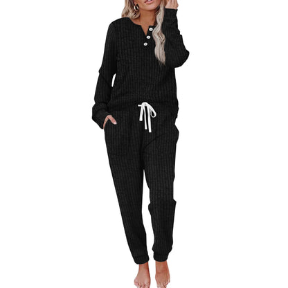Ensemble De Vêtements D’Intérieur Pour Femme Avec Fermeture À Boutons Loungewear Set Electro Paris Noir S