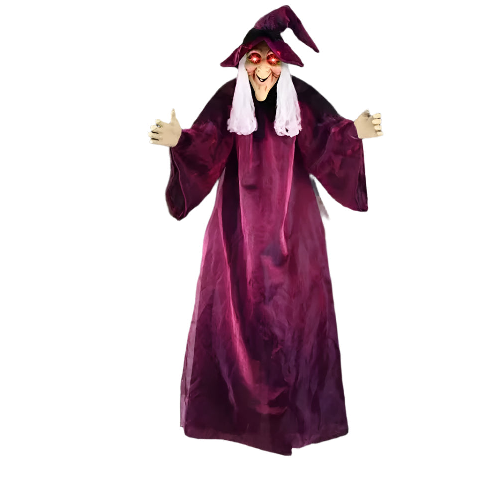 Poupée Sorcière Animée à Suspendre – Accessoire d'Halloween avec Yeux Brillants et Son Décorations d'Halloween Electro Paris