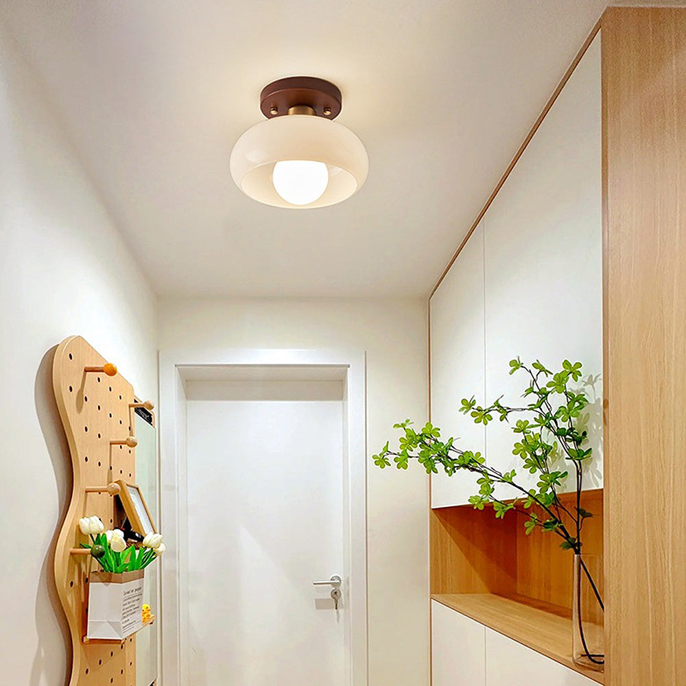 Plafonnier en Bois Style Japandi avec Verre – Lampe Encastrée Minimaliste pour Couloir Éclairage Electro Paris