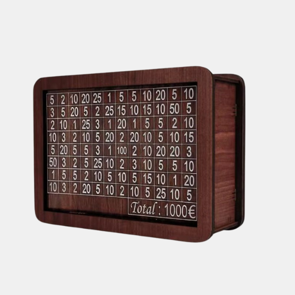 Tirelire Euro en Bois – Design Gravé Élégant pour un Stockage Sécurisé de l’Argent Home Electro Paris 1000€ Brun