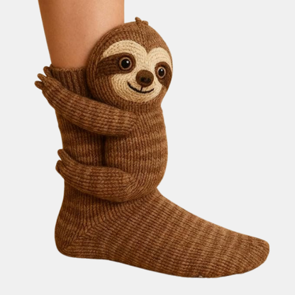 Chaussettes Câlin d’Animaux au Crochet – Motifs Animaliers 3D Ludiques avec Chaleur Douillette d’Hiver Socks Electro Paris Sloth Taille unique