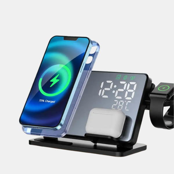 Station de Charge Rapide 3-en-1 – Station de Charge Sans Fil Premium avec Réveil Intégré Electronics & Gadgets Electro Paris Noir