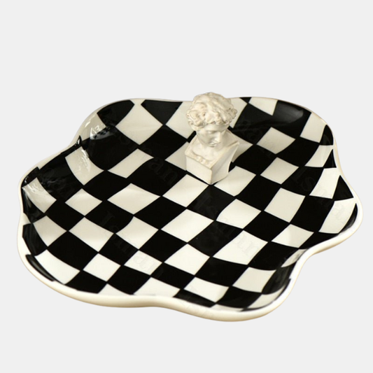 Plateau de Rangement Minimaliste – Style Damier d’inspiration Nordique Sculptures & Figurines Electro Paris Noir 23x19cm