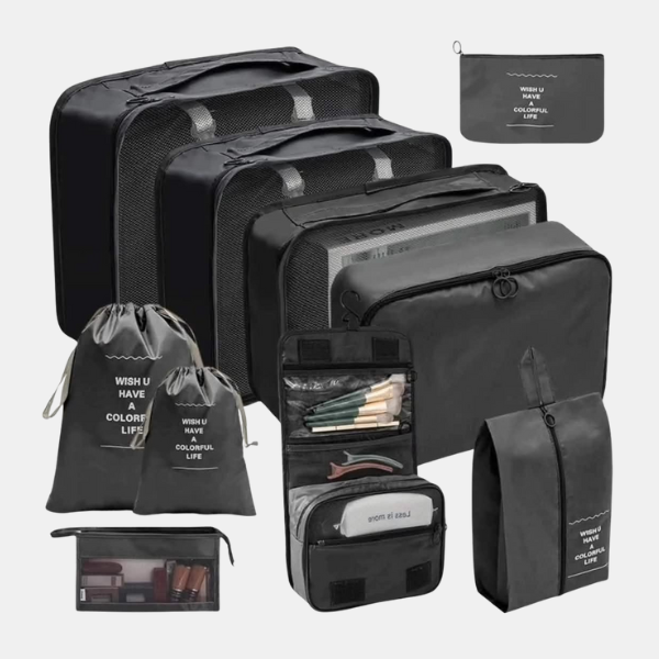 Ensemble Organisateur de Voyage 10 Pièces – Optimisez l’Espace de Votre Valise Bags Electro Paris Noir