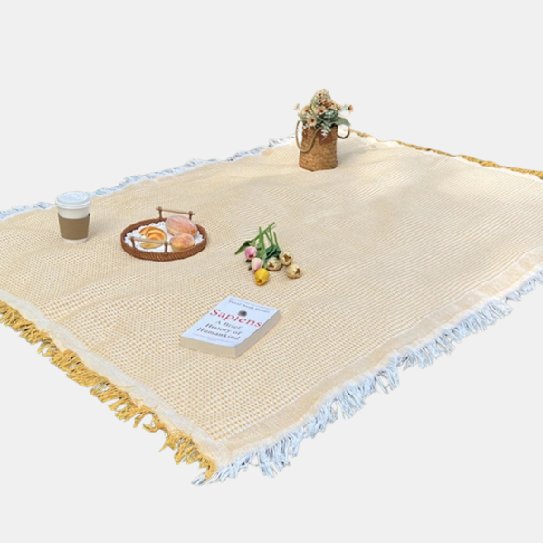 Plaid de Pique-Nique Boho Chic – Confort Stylé avec Franges Picnic Blanket Electro Paris Jaune 180x180cm