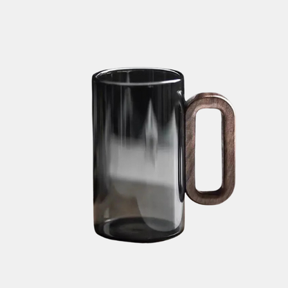 Tasse Moderne en Verre avec Poignée en Bois Naturel Mug Electro Paris 1 Tasse Gris orageux