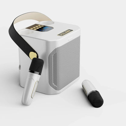 Enceinte Karaoké Portable avec 2 Micros – Boombox Stéréo 360° pour Fêtes Haut-parleurs Electro Paris Blanc