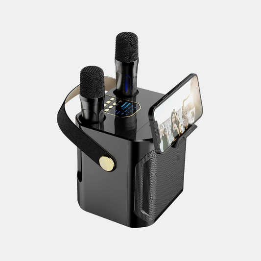 Enceinte Karaoké Portable avec 2 Micros – Boombox Stéréo 360° pour Fêtes Haut-parleurs Electro Paris Noir