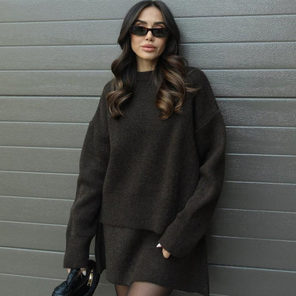 Ensemble en Laine Femme Élégant – Pull Oversize et Jupe Douce pour un Look Automnal Chic Vêtements pour femmes Electro Paris Marron XS