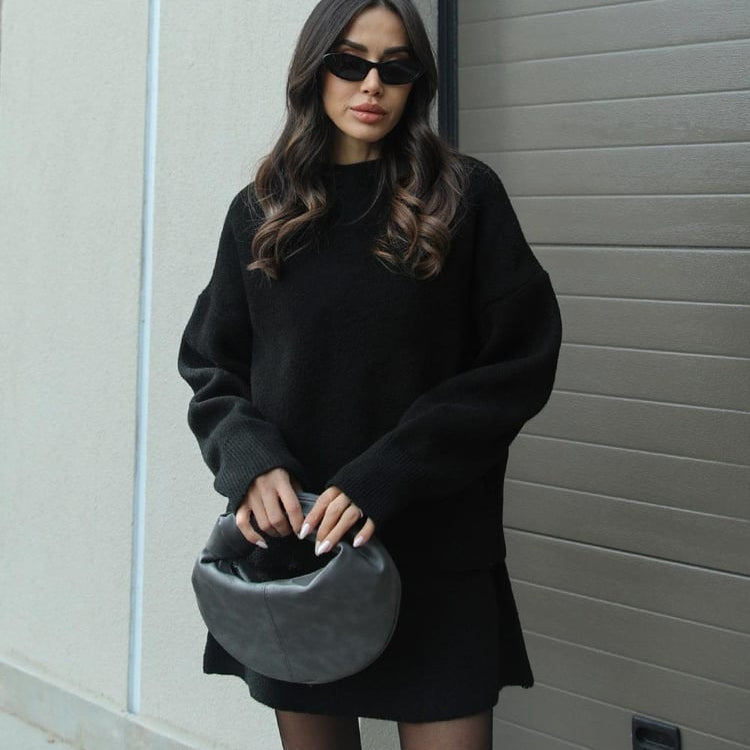 Ensemble en Laine Femme Élégant – Pull Oversize et Jupe Douce pour un Look Automnal Chic Vêtements pour femmes Electro Paris Noir XS