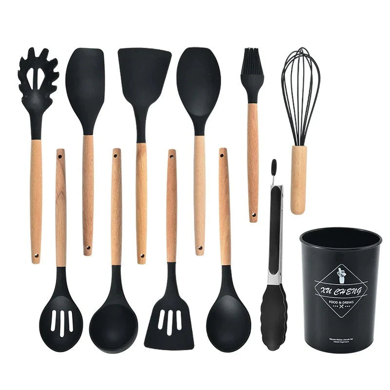 Ensemble Ustensiles de Cuisine en Silicone Ergonomiques – Matériel Pratique et Durable Ustensiles de cuisine Electro Paris Kit d'ustensiles avec boîte Noir
