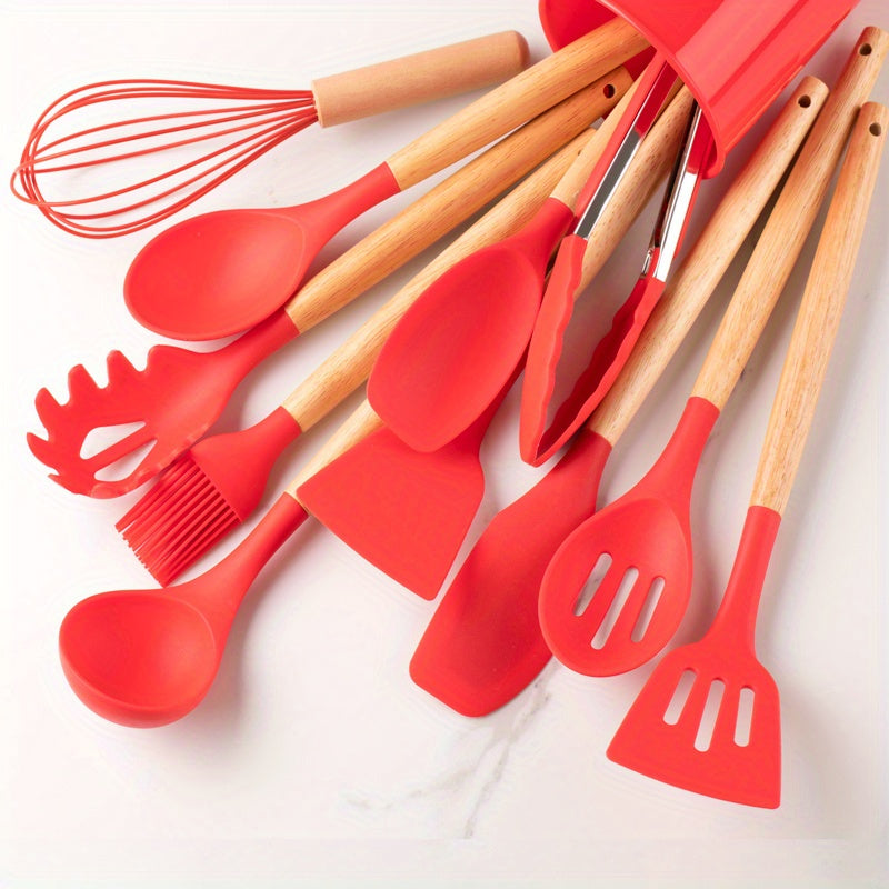 Ensemble d'Ustensiles de Cuisine en Silicone - 12 Pièces Pratiques et Élégants Ustensiles de cuisine Electro Paris Rouge