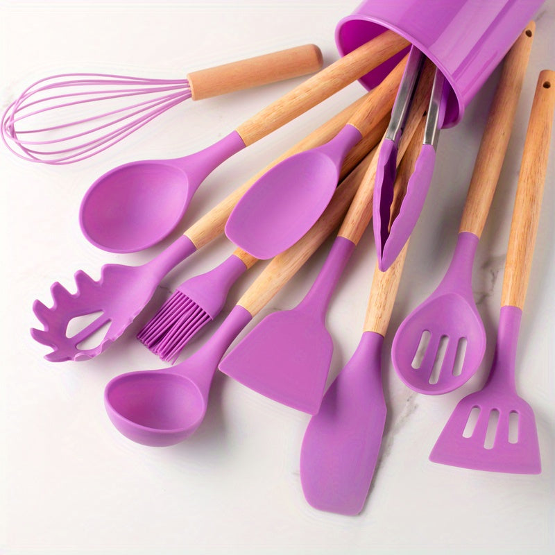 Ensemble d'Ustensiles de Cuisine en Silicone - 12 Pièces Pratiques et Élégants Ustensiles de cuisine Electro Paris Violet