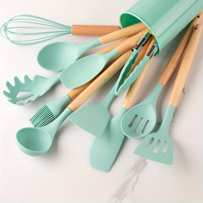 Ensemble d'Ustensiles de Cuisine en Silicone - 12 Pièces Pratiques et Élégants Ustensiles de cuisine Electro Paris Vert profond