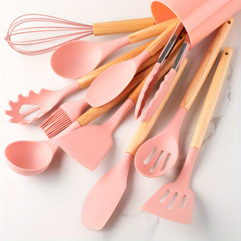 Ensemble d'Ustensiles de Cuisine en Silicone - 12 Pièces Pratiques et Élégants Ustensiles de cuisine Electro Paris Rose clair