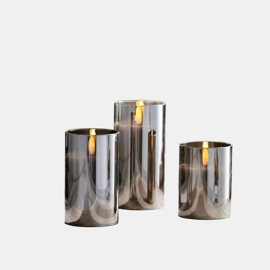 Set de Bougies Sans Fil avec Télécommande Bougie sans fil Electro Paris Ensemble de 3 bougies Gris
