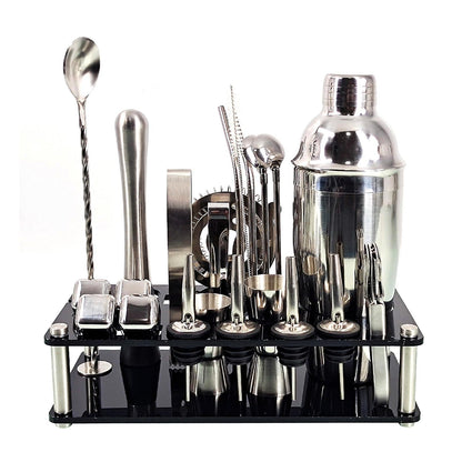 Kit de Barman 23 Pièces pour Bar Maison – Set Shaker à Cocktail en Acier Inoxydable avec Support Outils et accessoires de bar Electro Paris